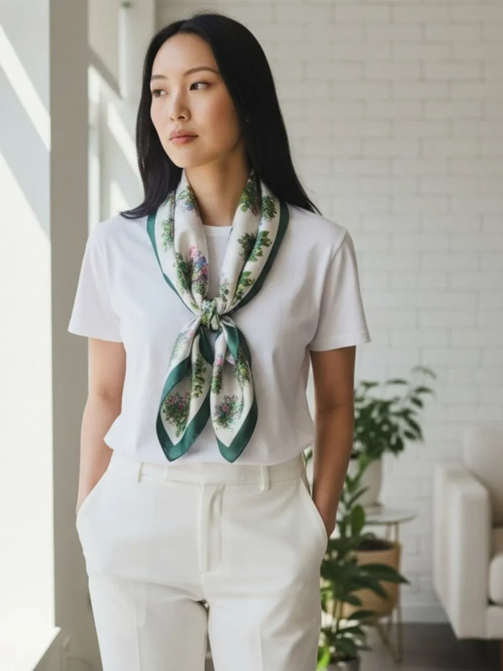 Jacqueline Silk Square Scarf Floral 26 x 26